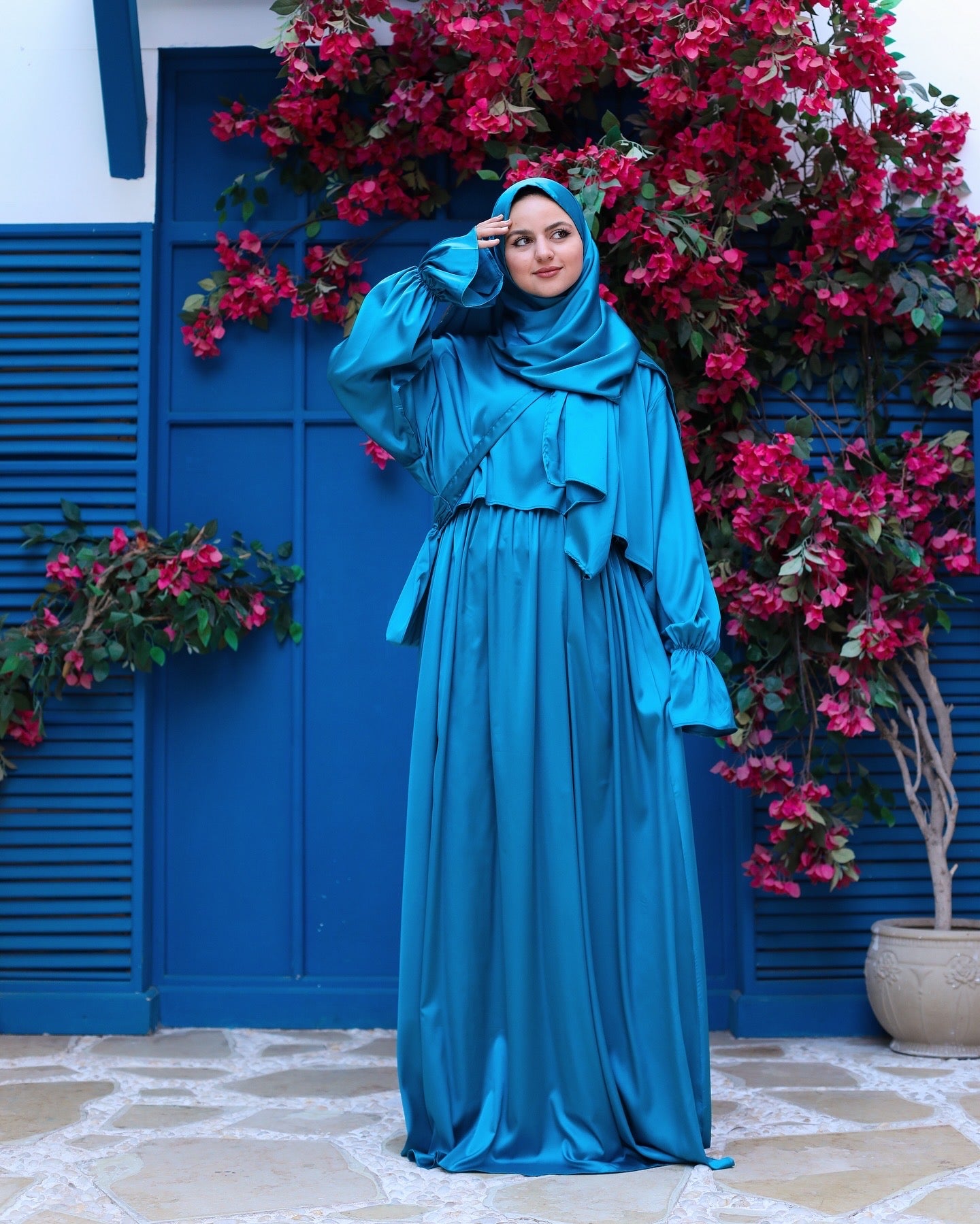 IRIS BLUE SATIN DRESS ISDAL