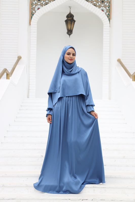 AIR FORCE BLUE SATIN DRESS ISDAL