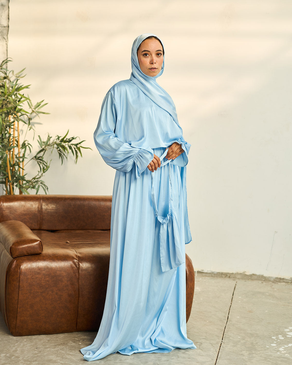 SKY BLUE SATIN DRESS ISDAL
