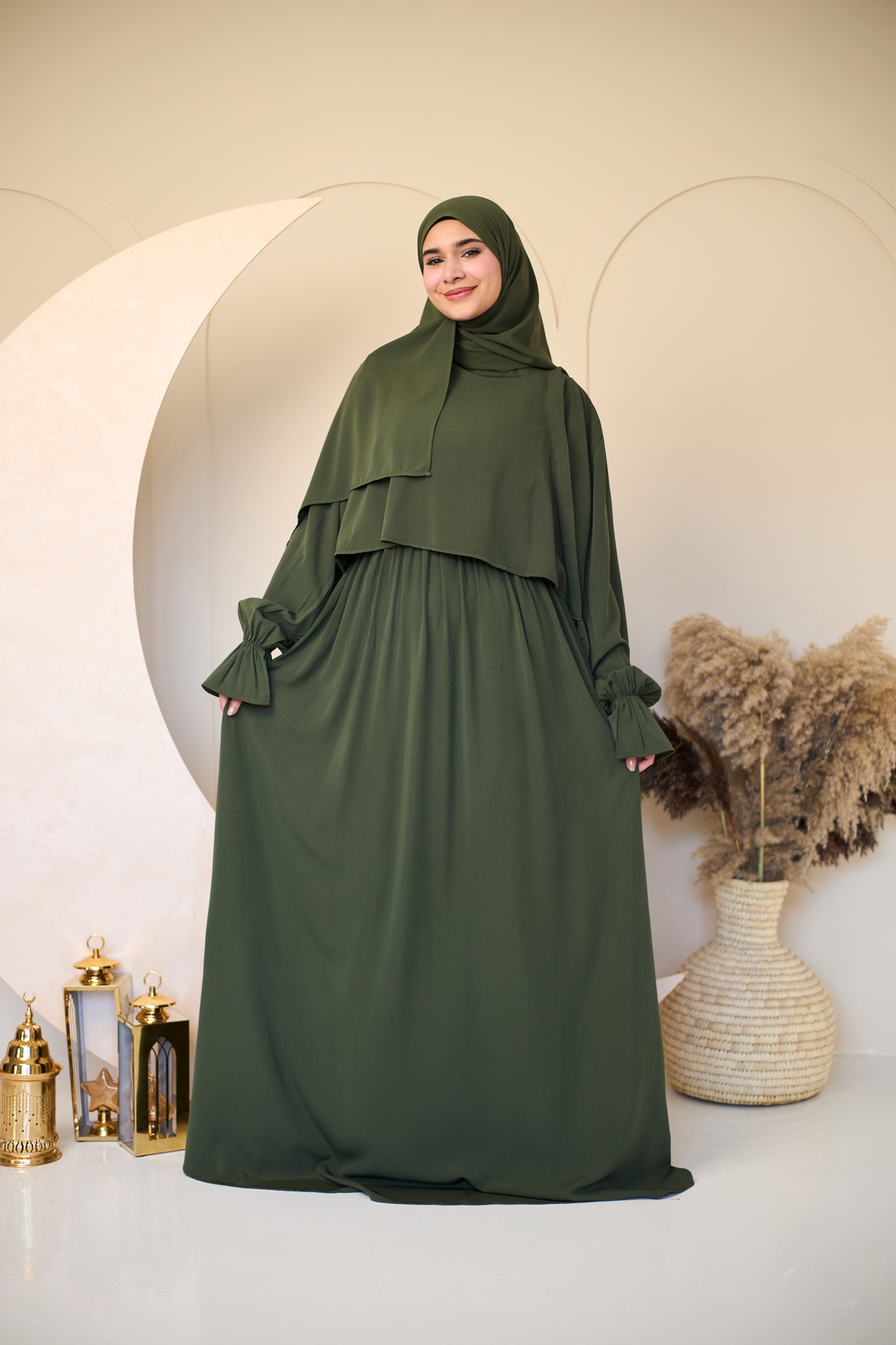 OLIVE GREEN CREPE DRESSY ISDAL