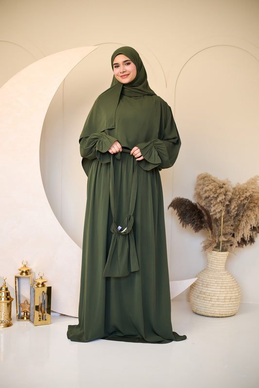 OLIVE GREEN CREPE DRESSY ISDAL