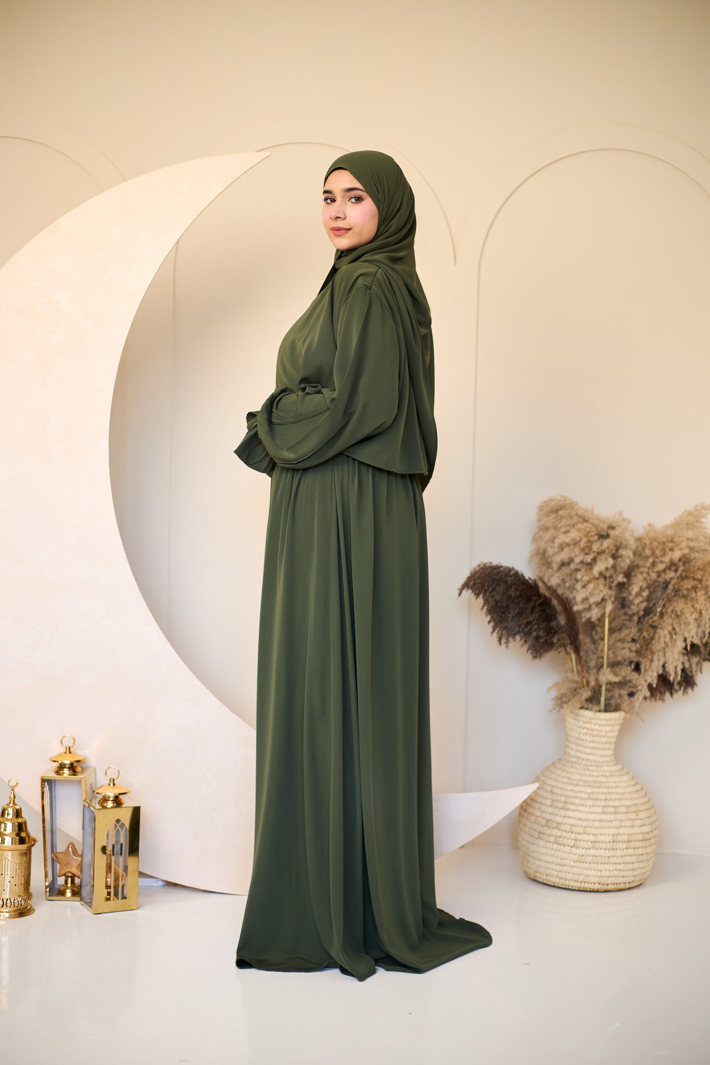 OLIVE GREEN CREPE DRESSY ISDAL