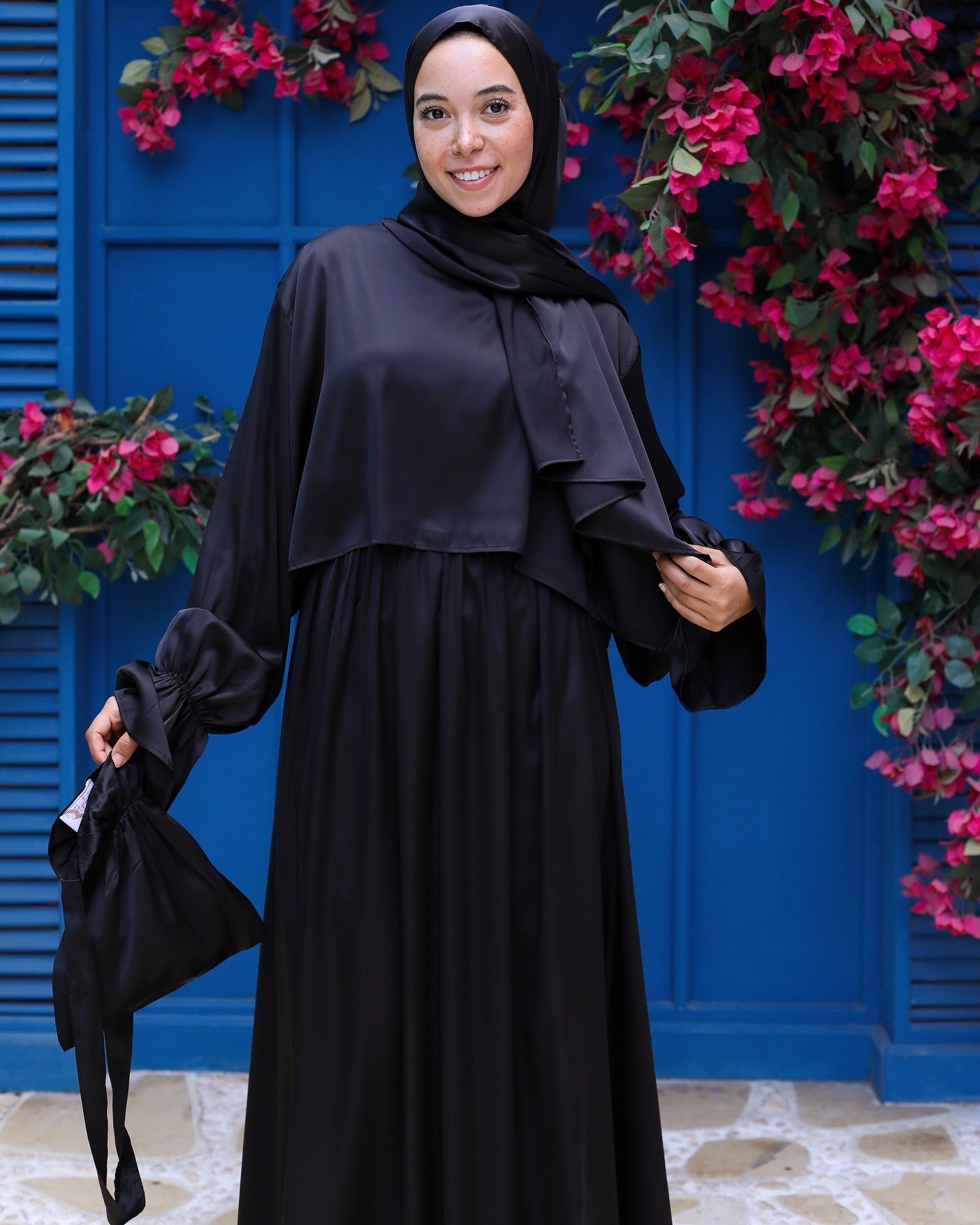 BLACK SATIN DRESS ISDAL