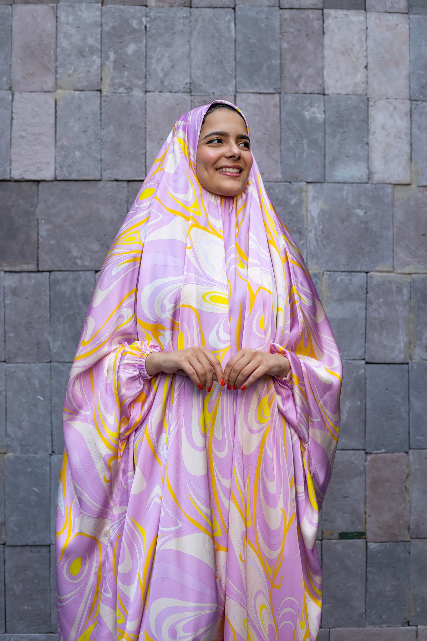 LILA SWIRL PRINT SATIN MALHAFA ISDAL