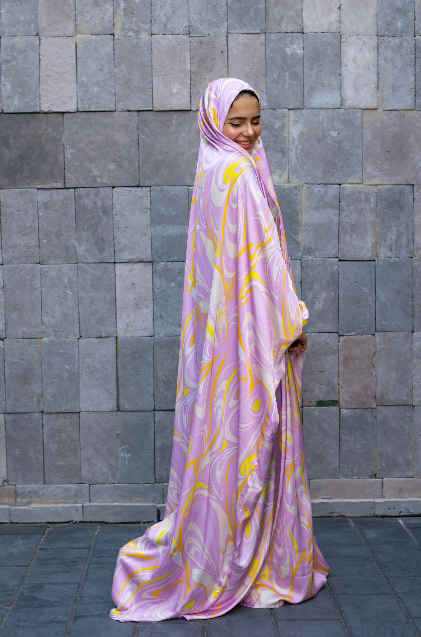 LILA SWIRL PRINT SATIN MALHAFA ISDAL