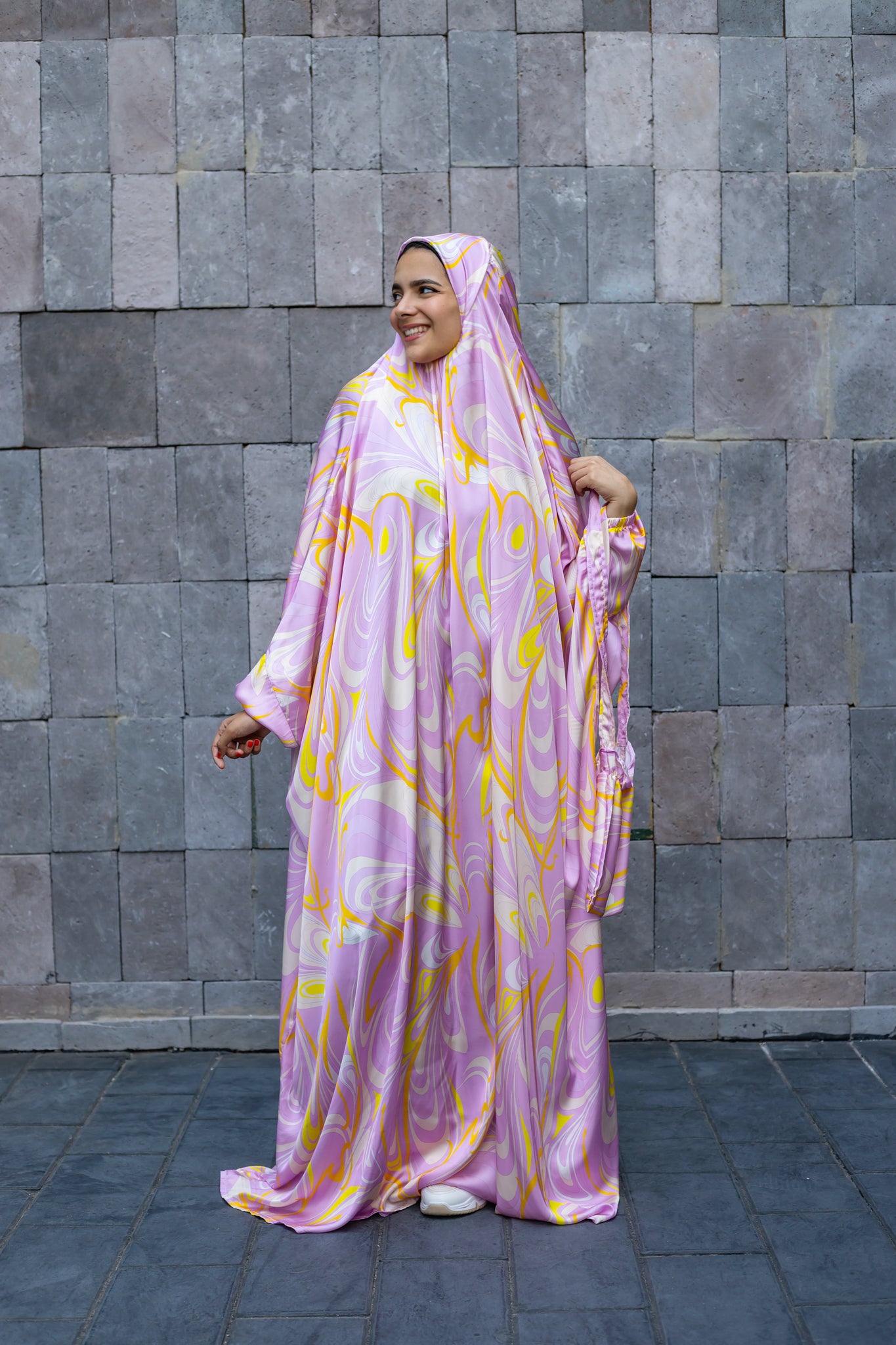 LILA SWIRL PRINT SATIN MALHAFA ISDAL