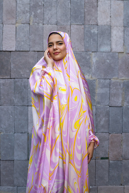 LILA SWIRL PRINT SATIN MALHAFA ISDAL