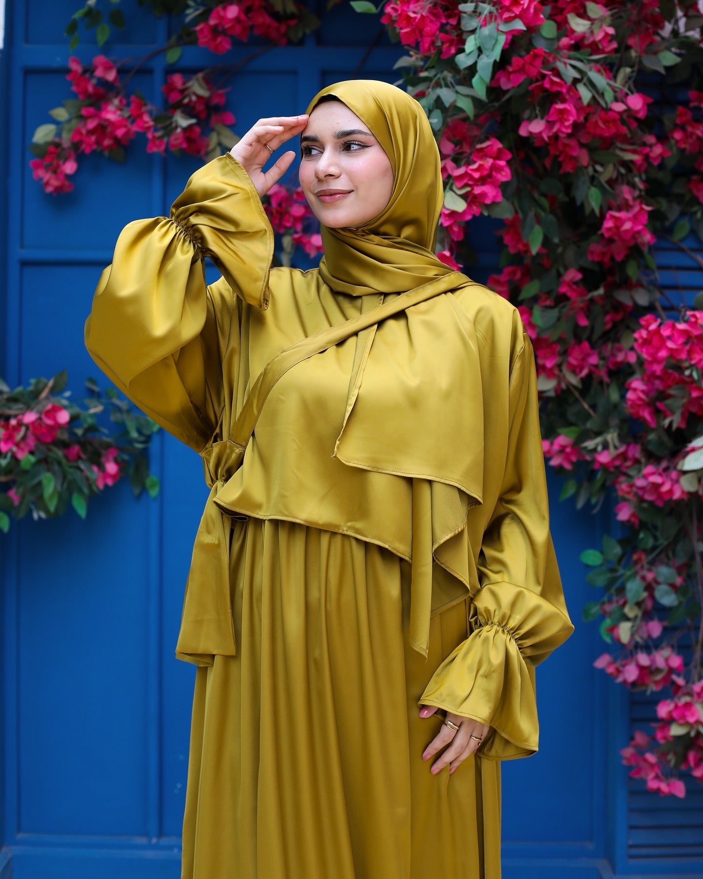 SAGE MUSTARD SATIN DRESS ISDAL