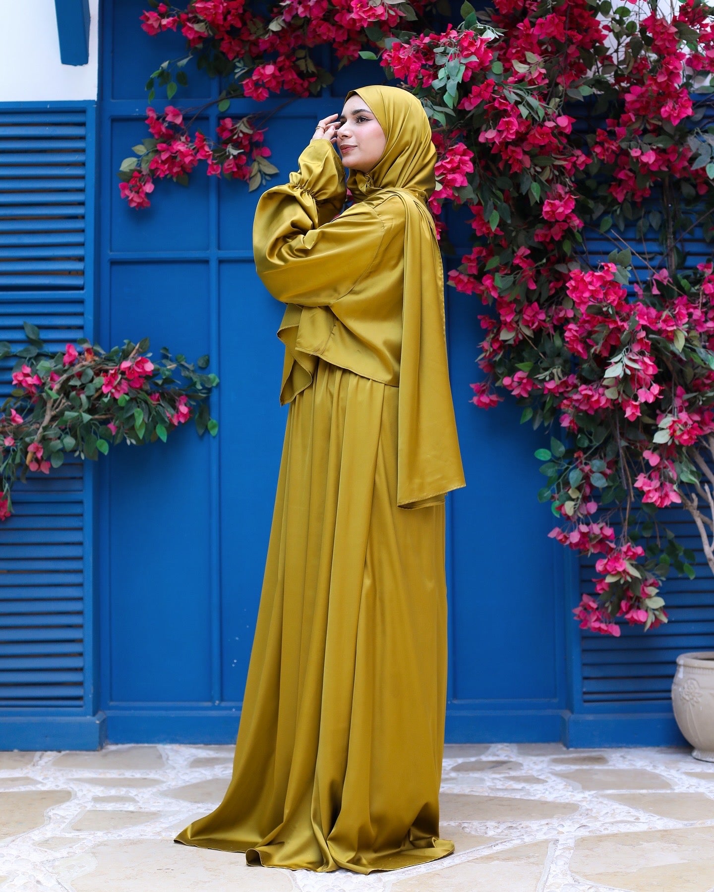 SAGE MUSTARD SATIN DRESS ISDAL