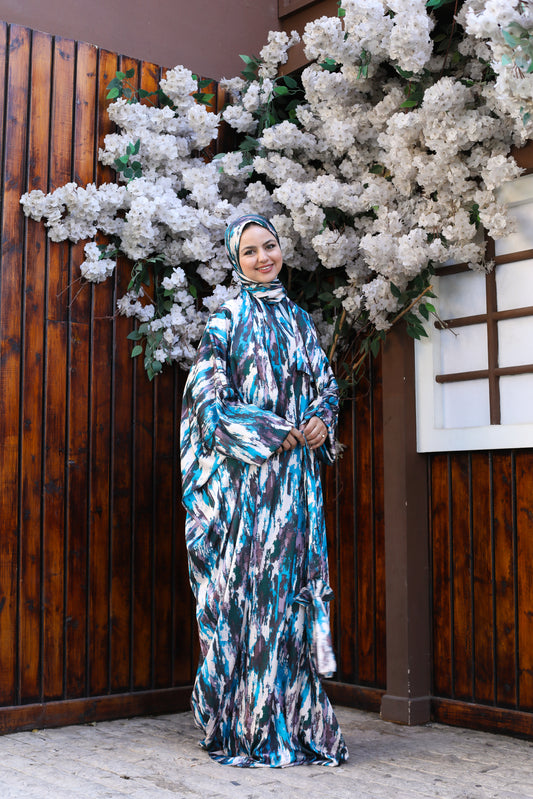 TURQUOISE STROKES PRINT CLASSIC SATIN ISDAL