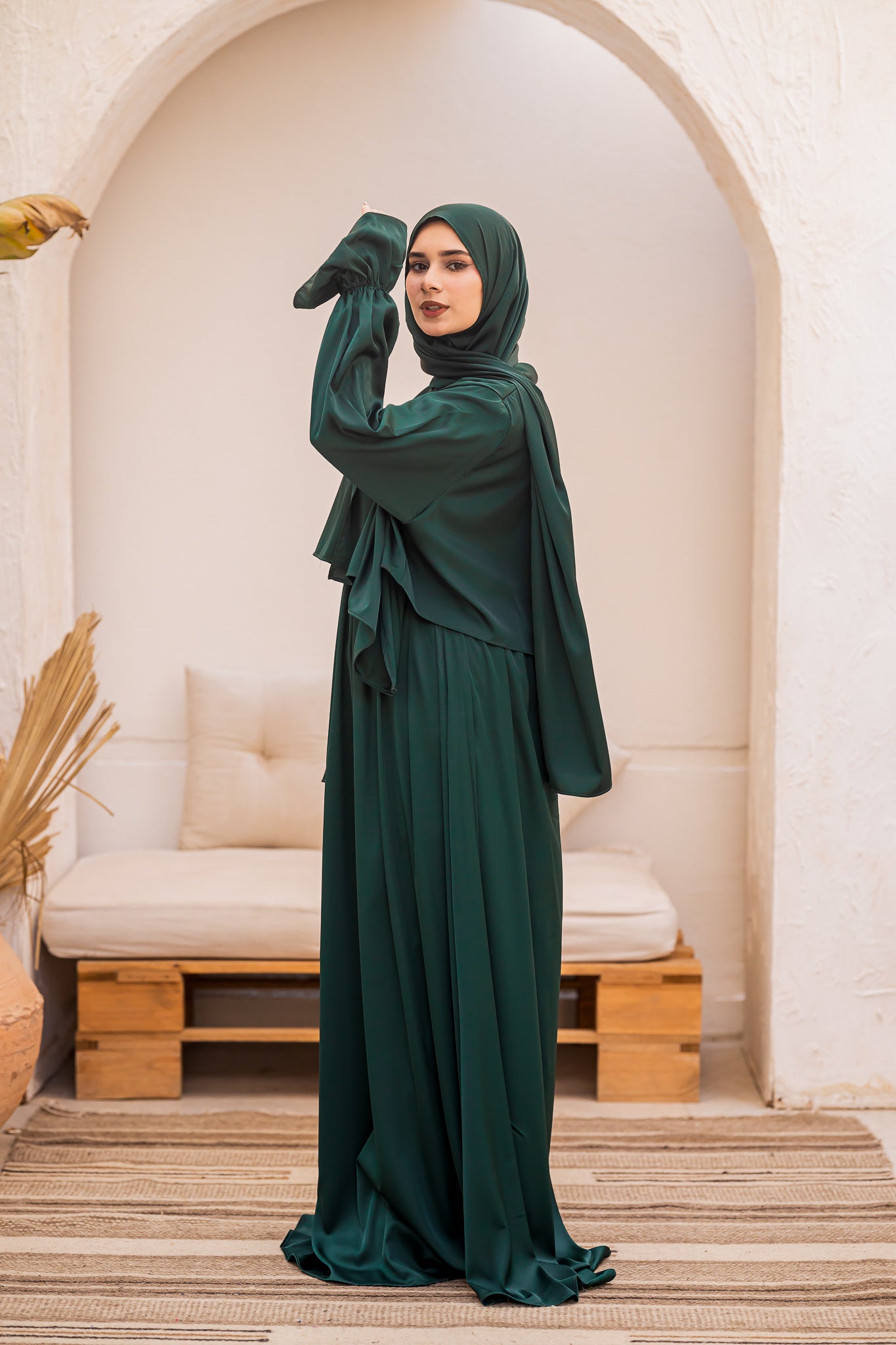 MIDNIGHT GREEN SATIN DRESS ISDAL