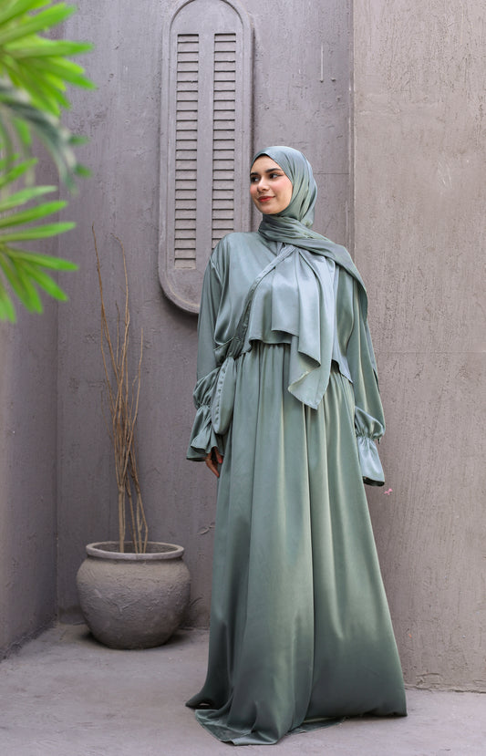 SAGE GREEN SATIN DRESS ISDAL