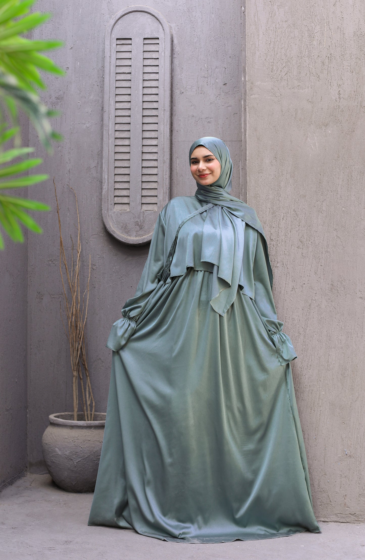 SAGE GREEN SATIN DRESS ISDAL