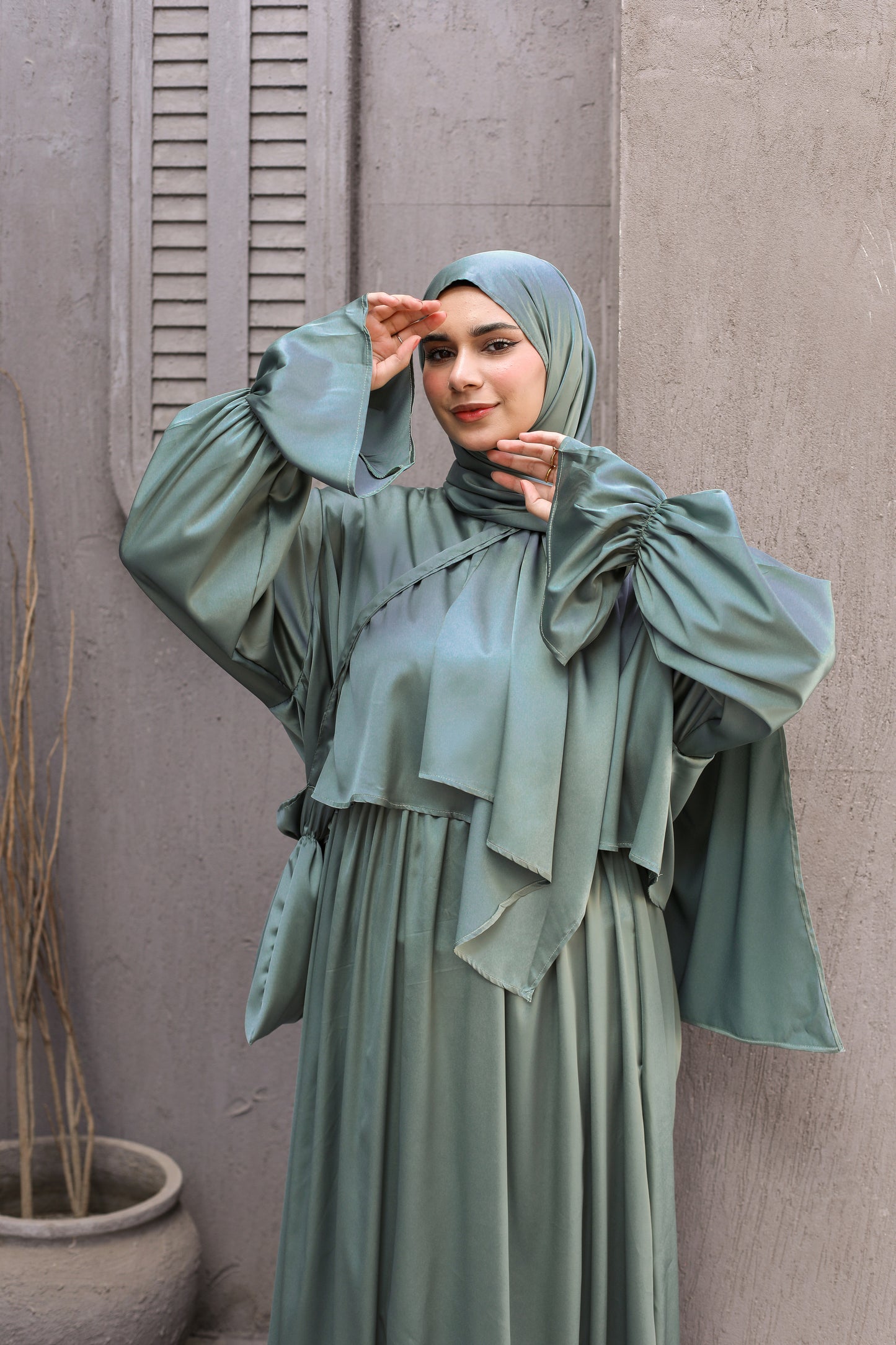 SAGE GREEN SATIN DRESS ISDAL