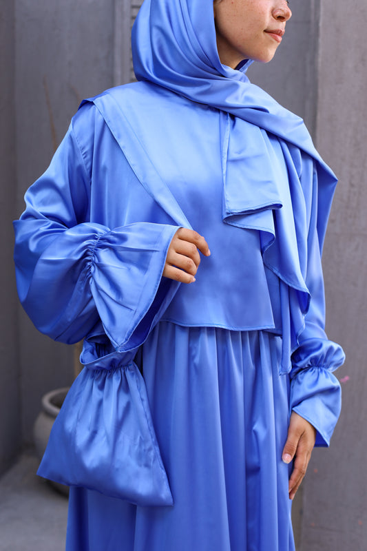 CORNFLOWER BLUE SATIN DRESS ISDAL