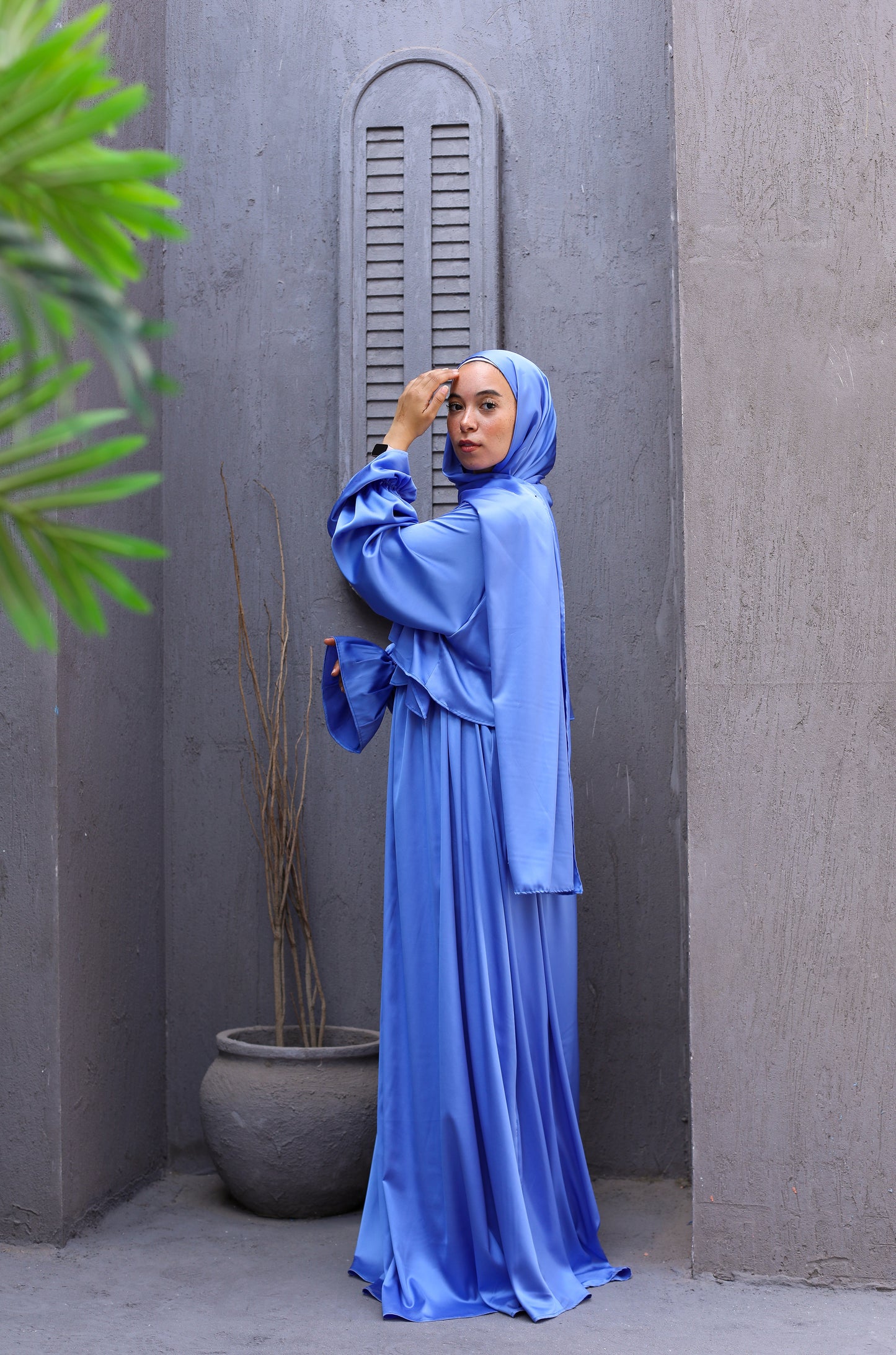 CORNFLOWER BLUE SATIN DRESS ISDAL