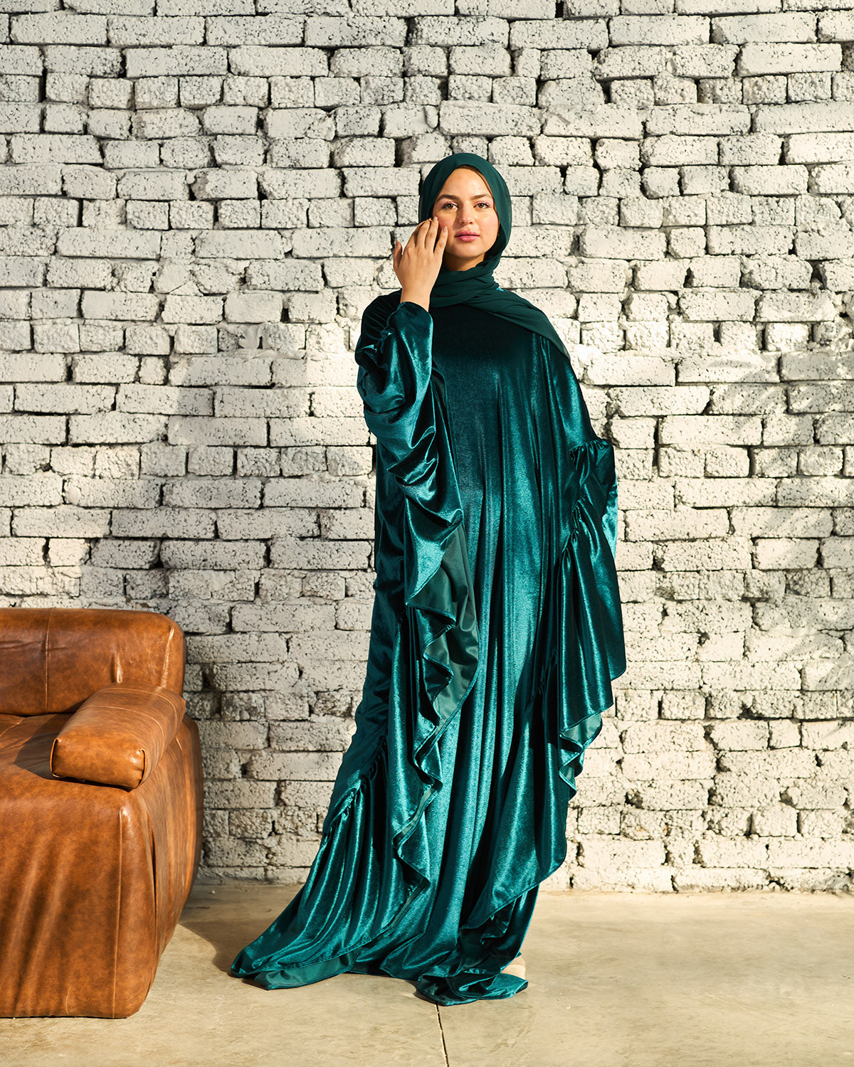 GREEN VELVET RUFFLES ISDAL