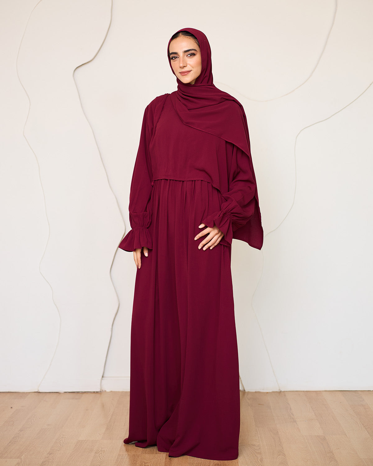 MAROON CREPE DRESSY ISDAL