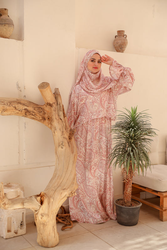 BLUSHING PETALS PRINT DRESSY SATIN ISDAL