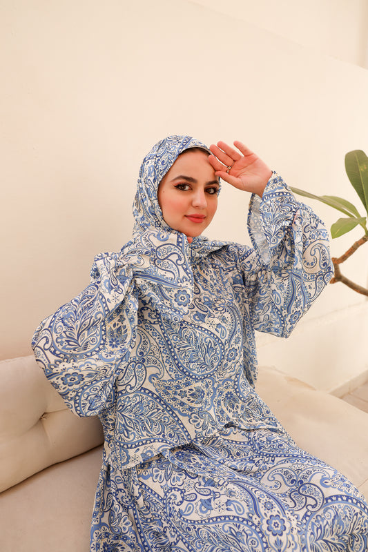AZUREAN TALE  PRINT DRESSY SATIN ISDAL