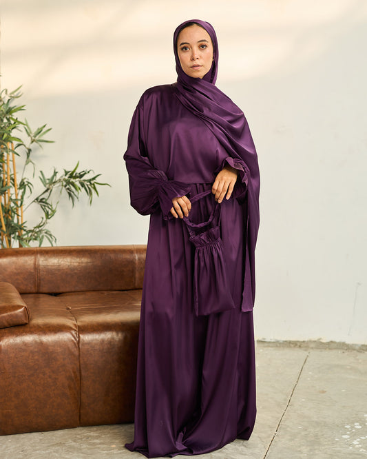 SHADOW PURPLE SATIN DRESS ISDAL