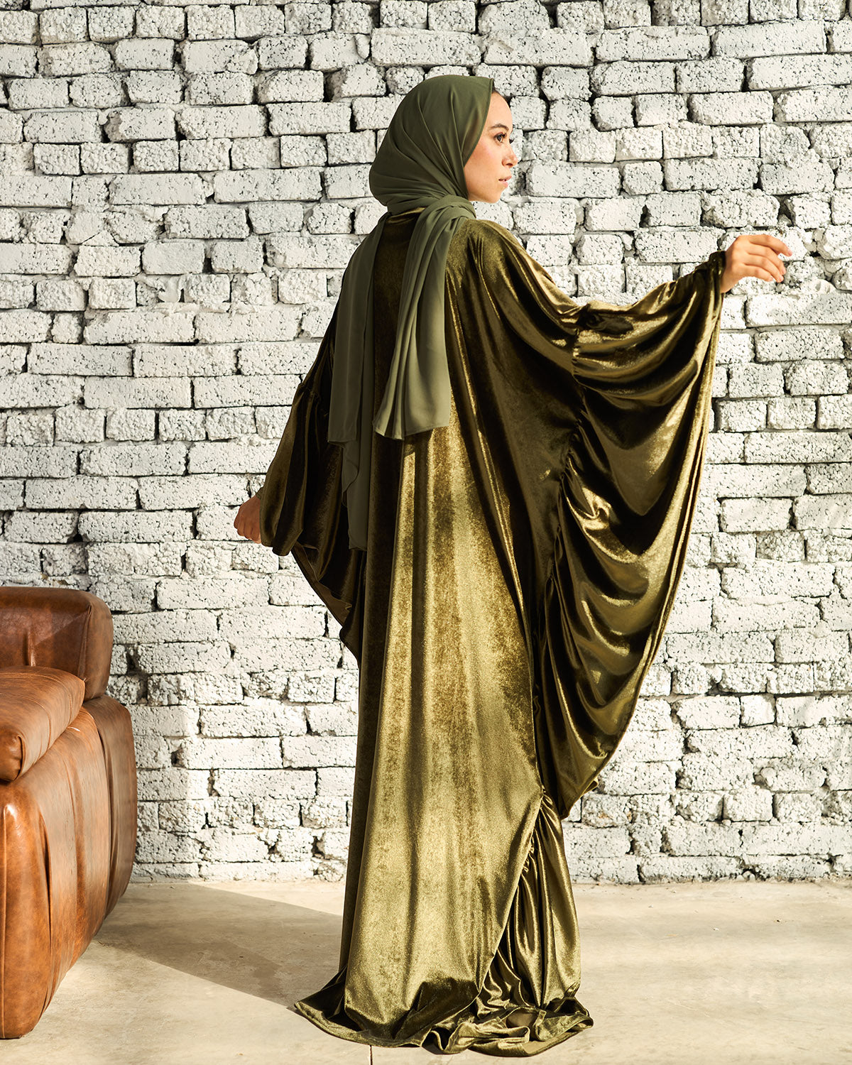 OLIVE VELVET RUFFLES ISDAL