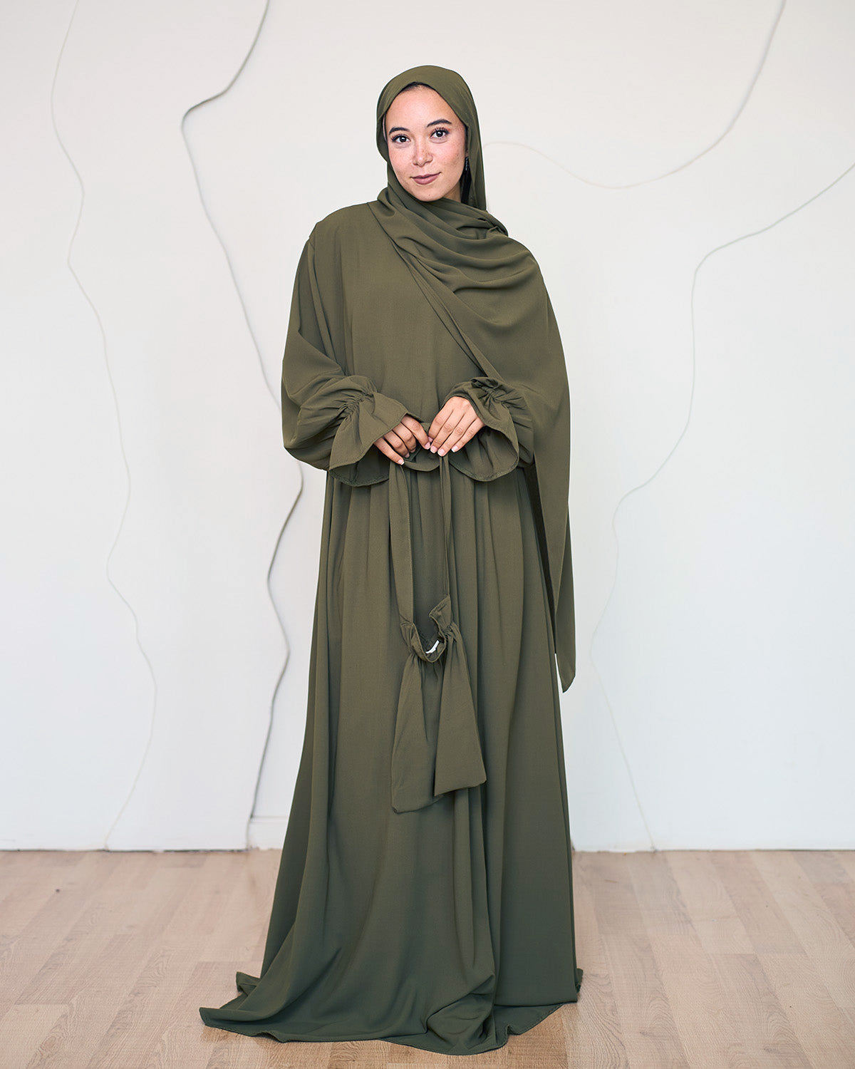 OLIVE GREEN CREPE DRESSY ISDAL