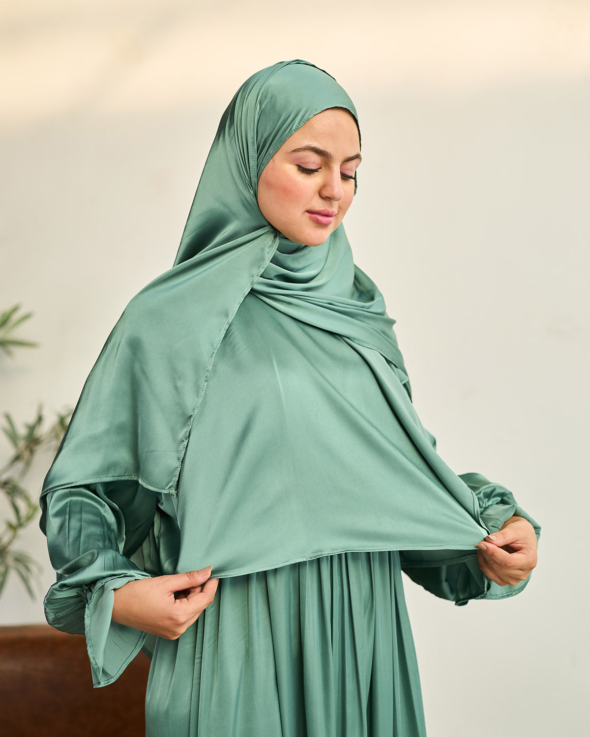 SAGE GREEN SATIN DRESS ISDAL