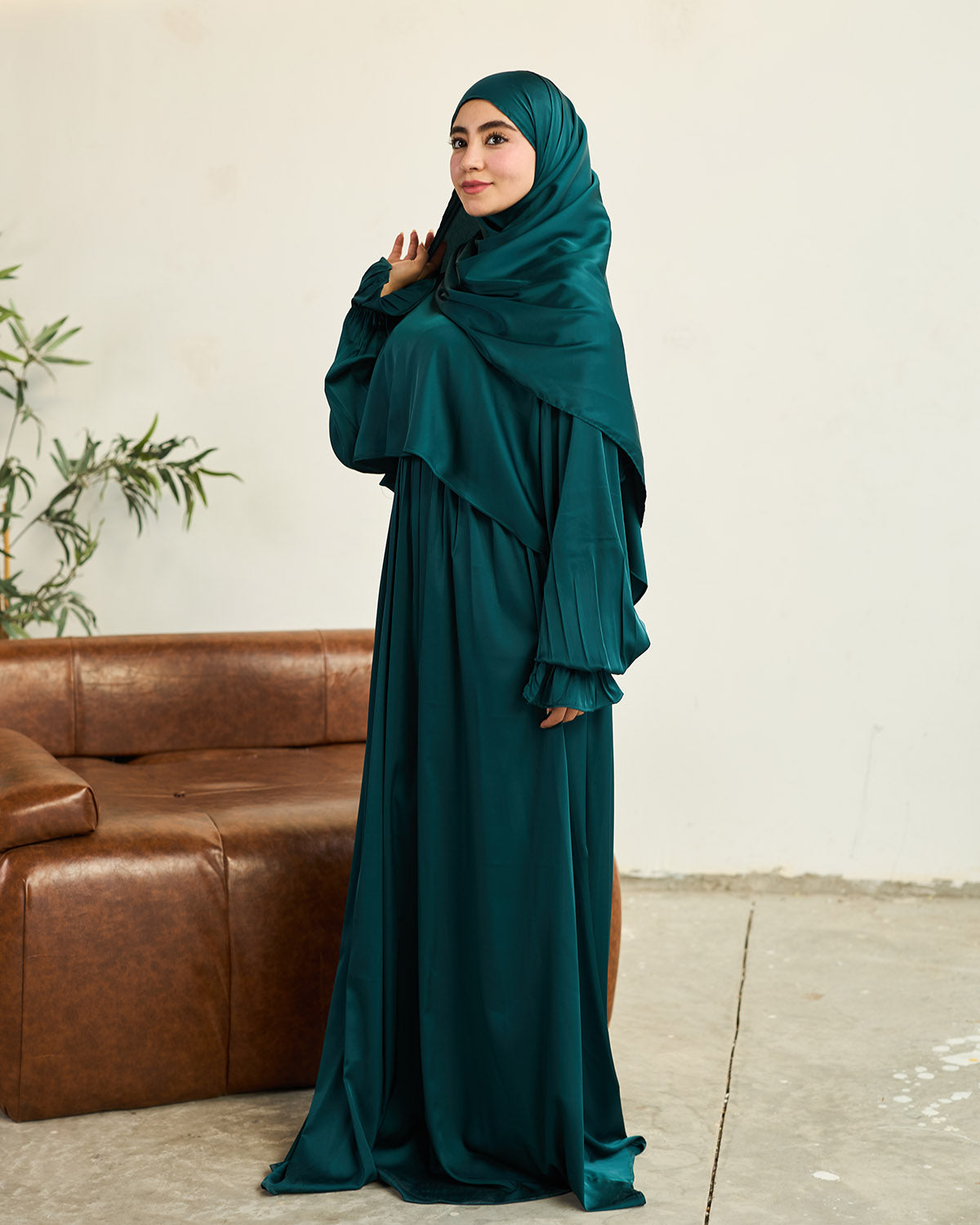 MIDNIGHT GREEN SATIN DRESS ISDAL