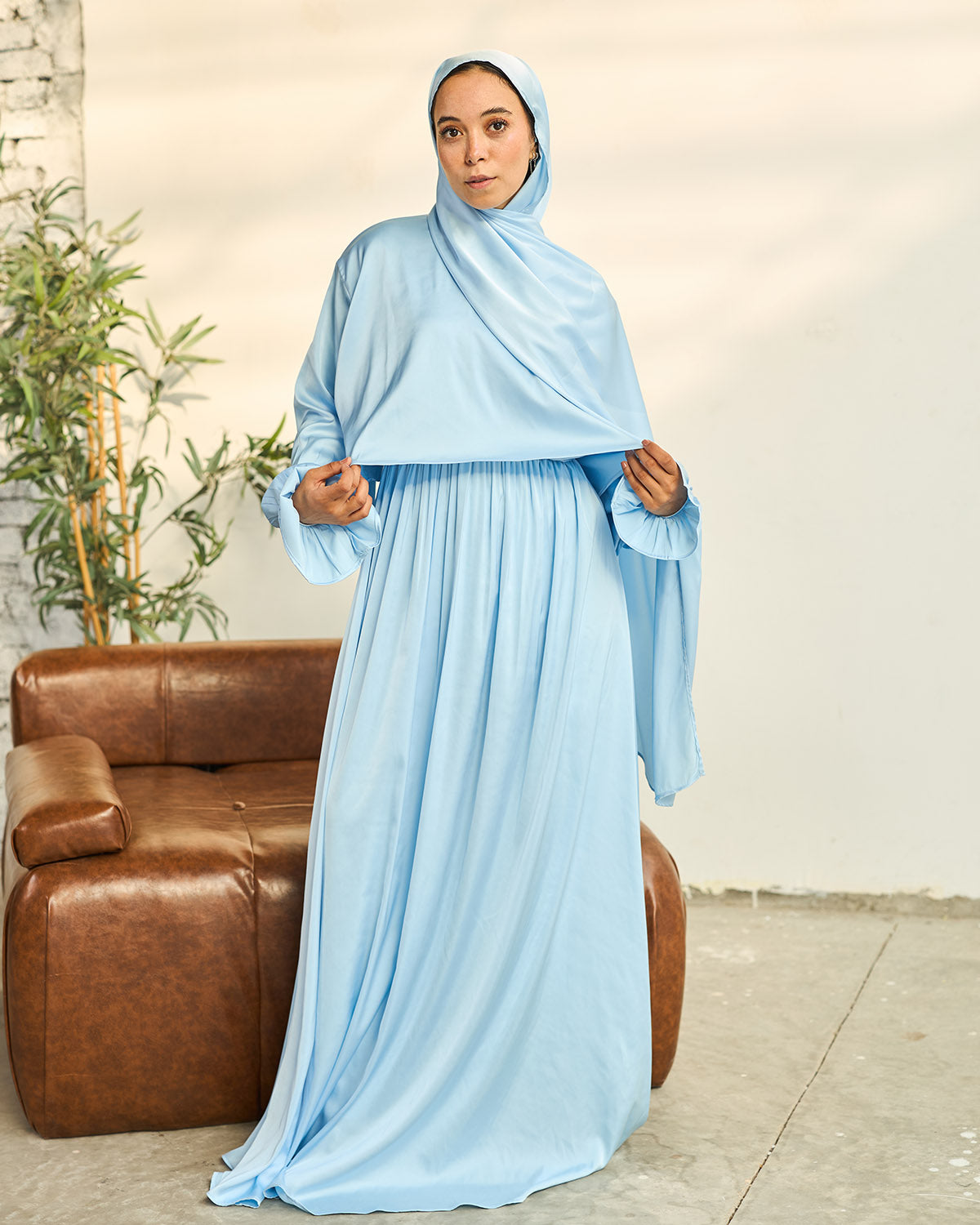 SKY BLUE SATIN DRESS ISDAL