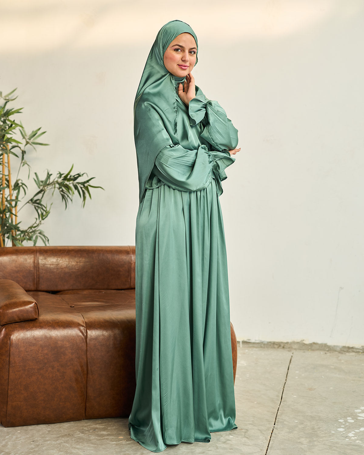 SAGE GREEN SATIN DRESS ISDAL