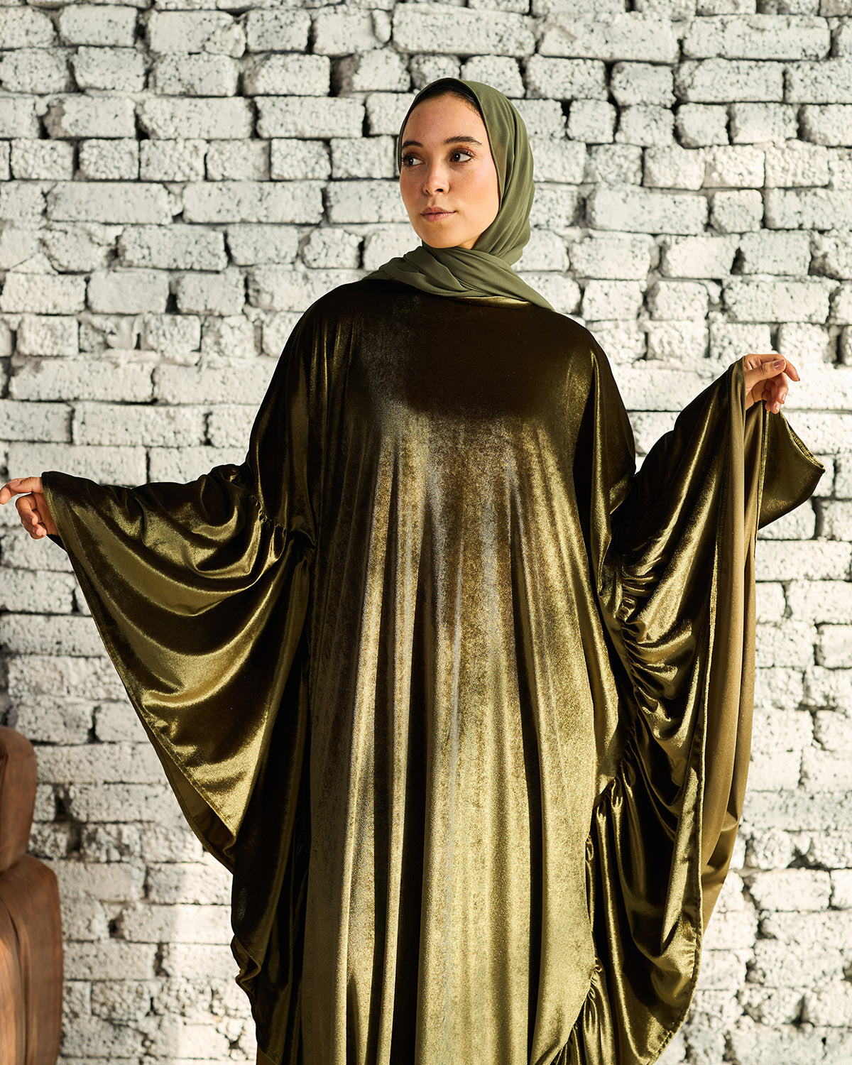 OLIVE VELVET RUFFLES ISDAL