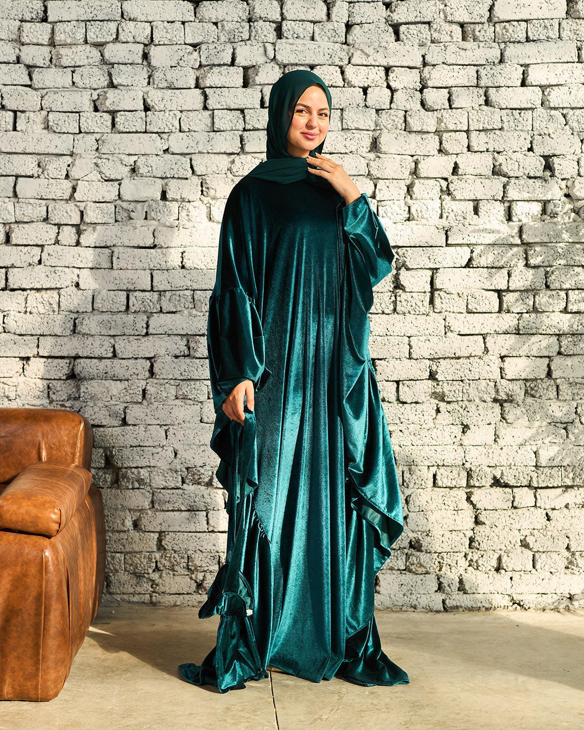 GREEN VELVET RUFFLES ISDAL