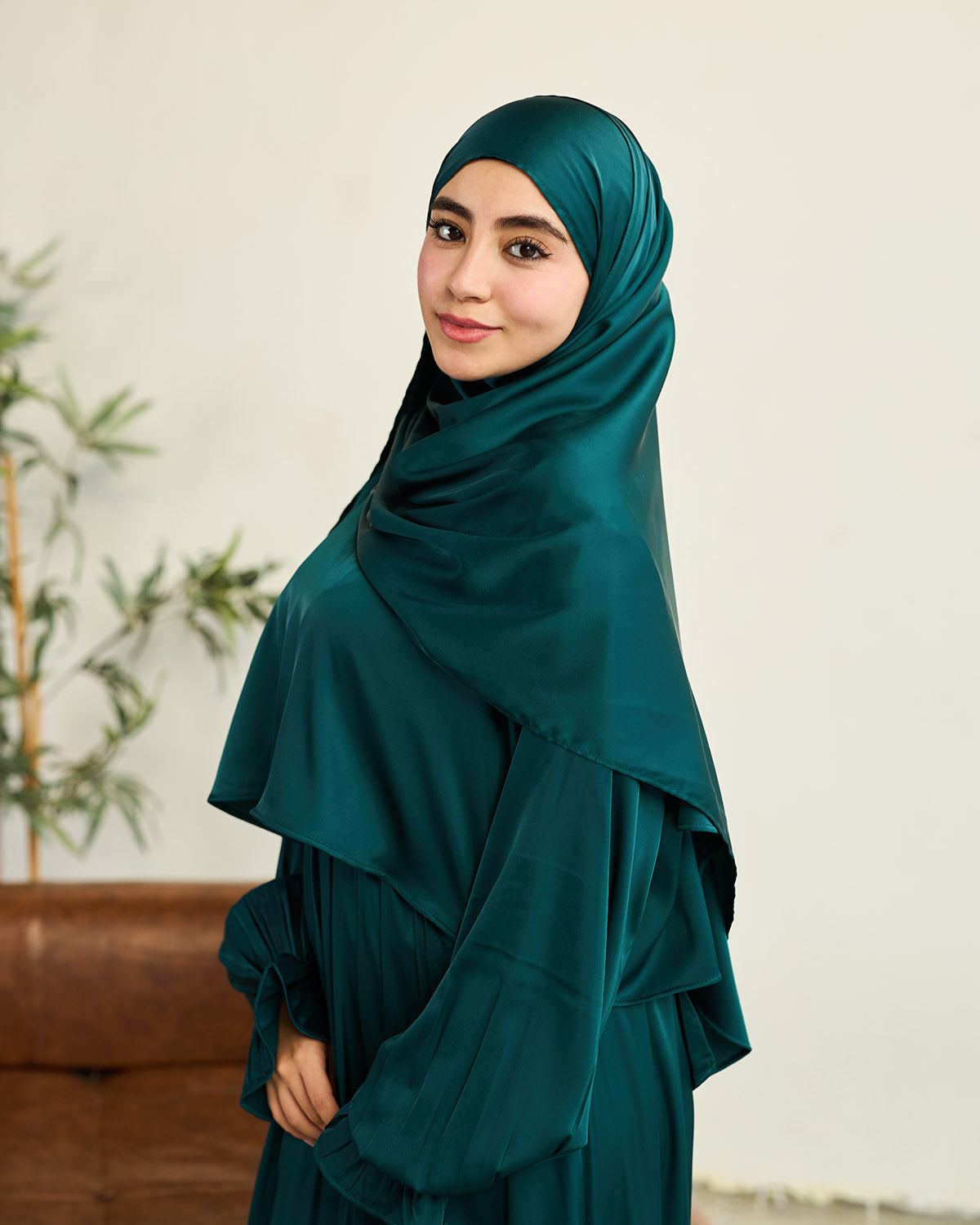 MIDNIGHT GREEN SATIN DRESS ISDAL