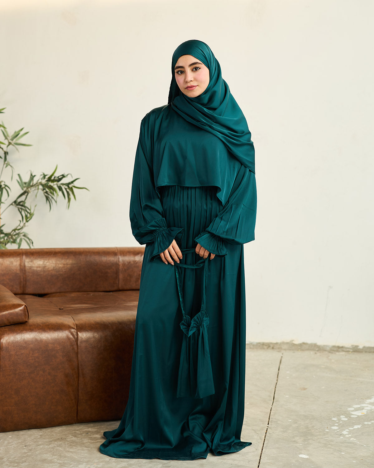 MIDNIGHT GREEN SATIN DRESS ISDAL