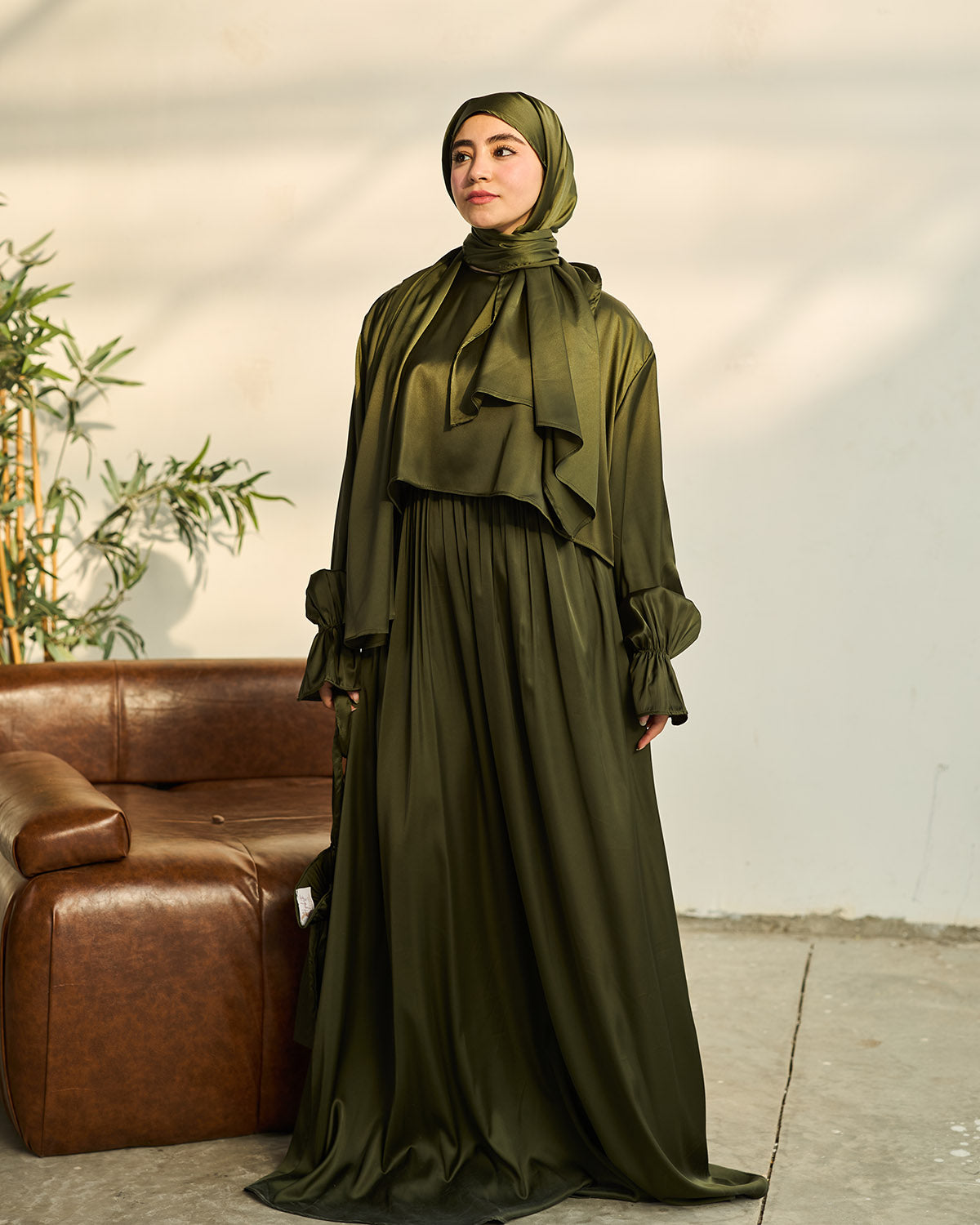 HUNTER GREEN SATIN DRESS ISDAL