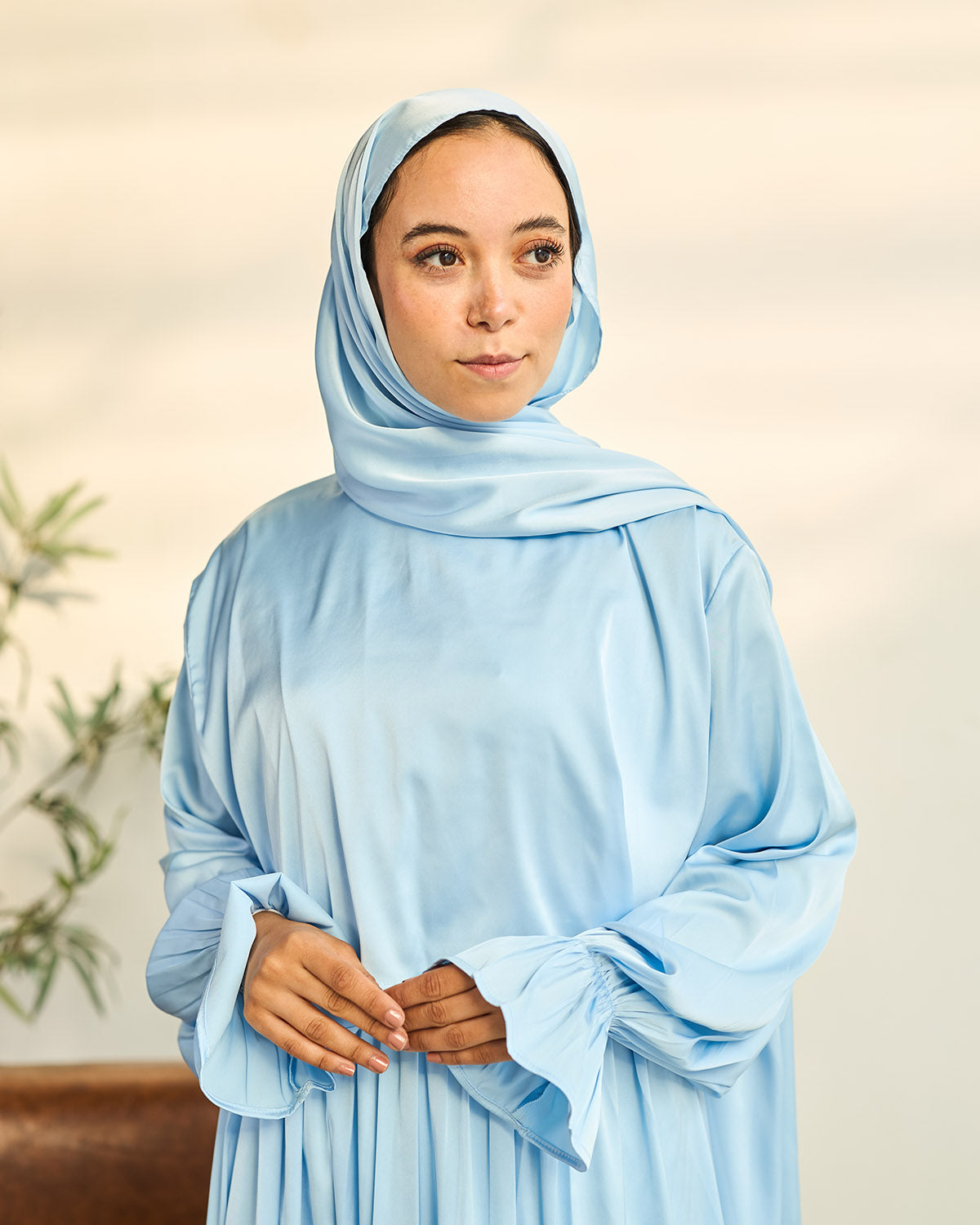 SKY BLUE SATIN DRESS ISDAL