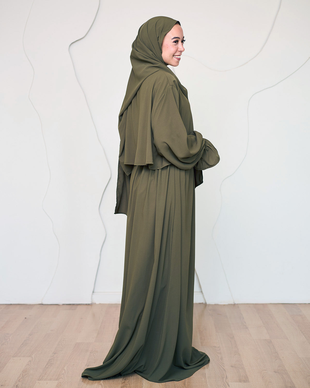 OLIVE GREEN CREPE DRESSY ISDAL