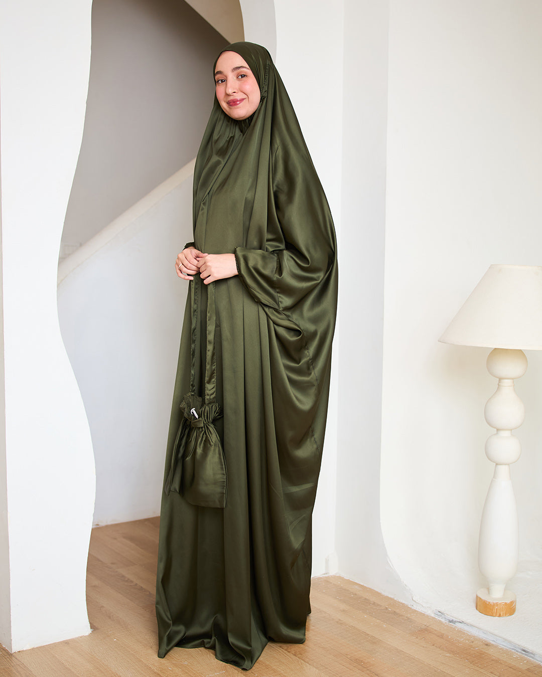OLIVE GREEN SATIN MALHAFA ISDAL