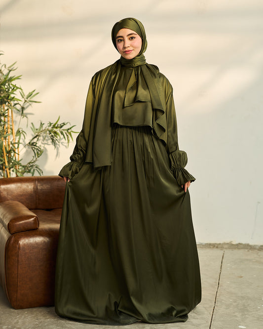 HUNTER GREEN SATIN DRESS ISDAL