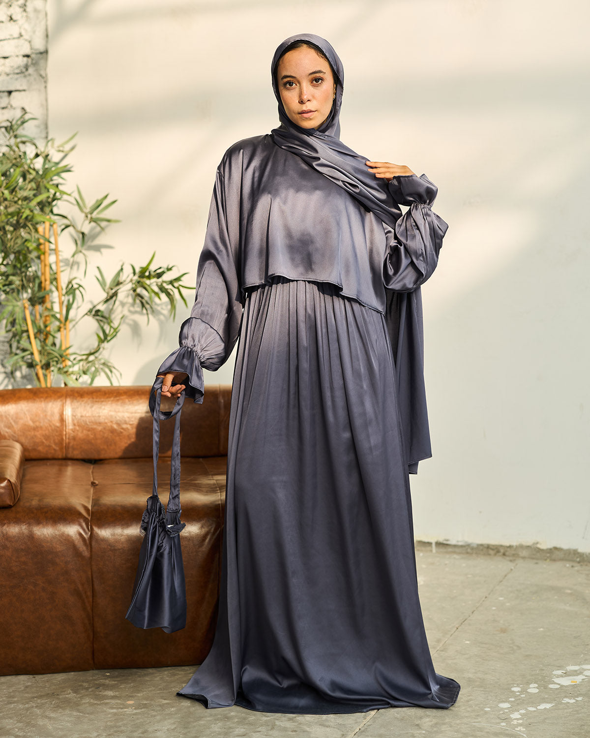 MYSTIC GREY SATIN DRESS ISDAL