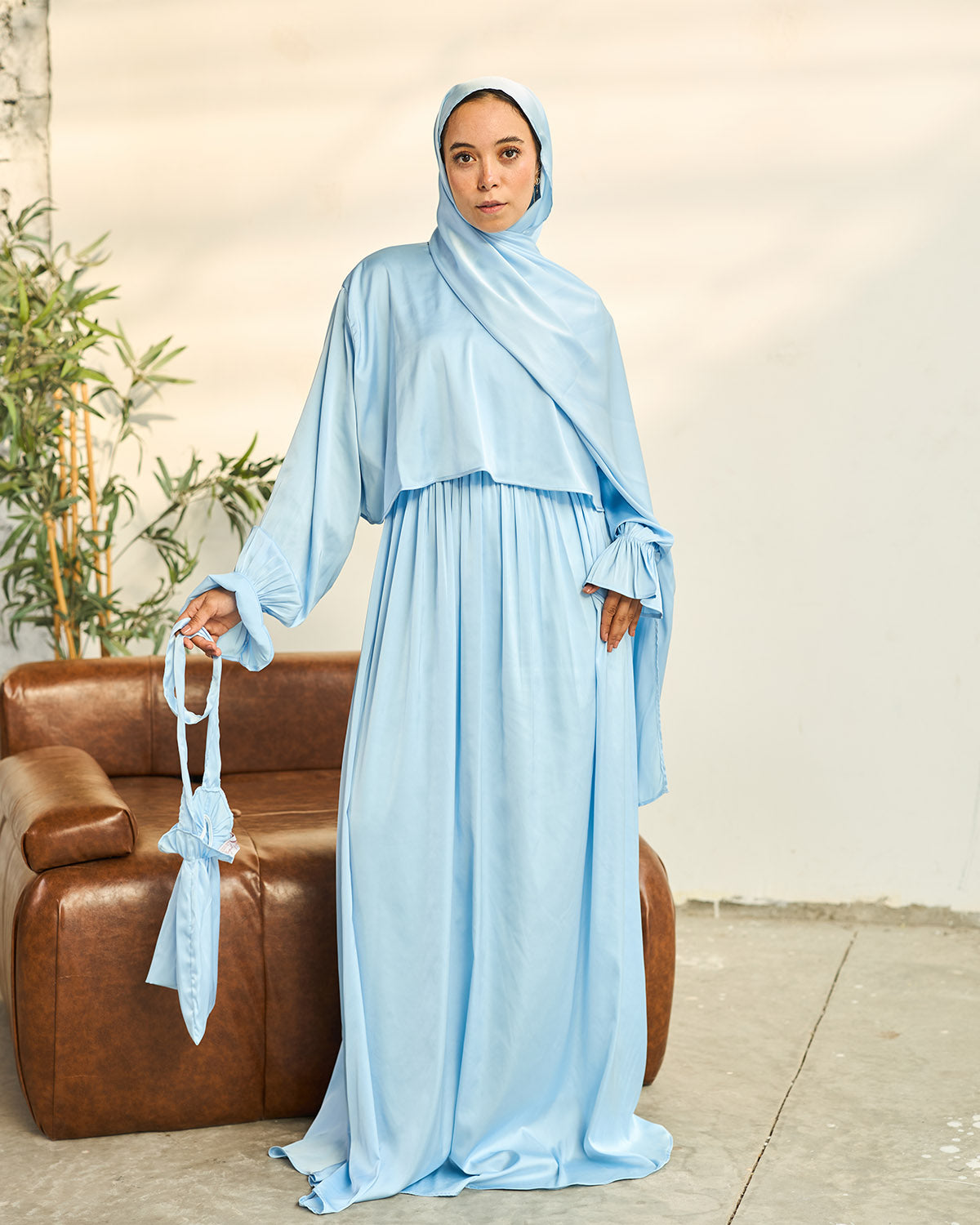 SKY BLUE SATIN DRESS ISDAL