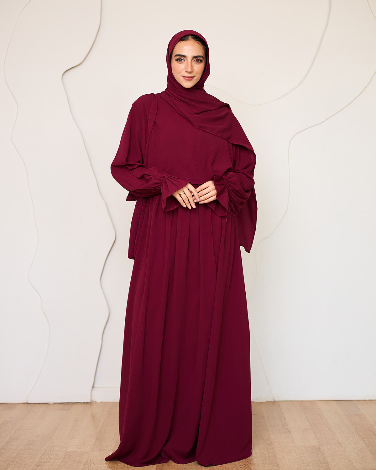 MAROON CREPE DRESSY ISDAL