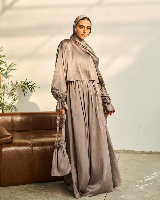 MAUVE SHADOWS SATIN DRESS ISDAL