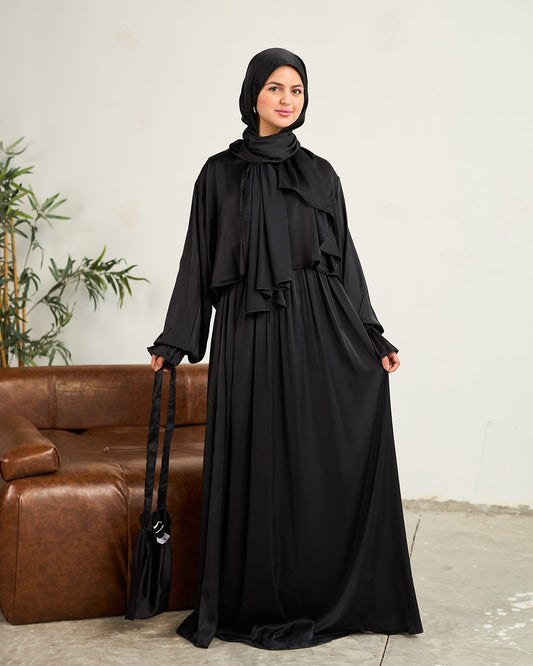 BLACK SATIN DRESS ISDAL