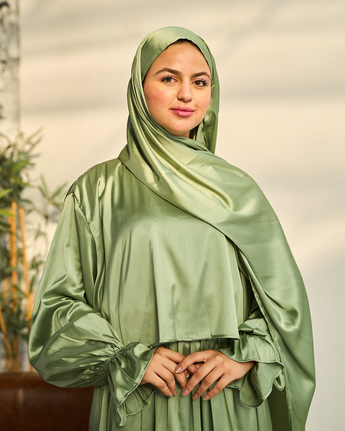 ALOE GREEN SATIN DRESS ISDAL