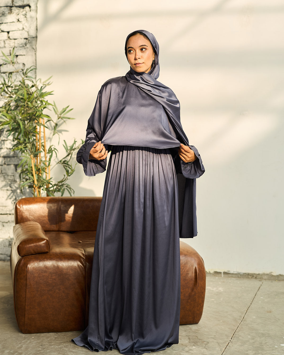 MYSTIC GREY SATIN DRESS ISDAL