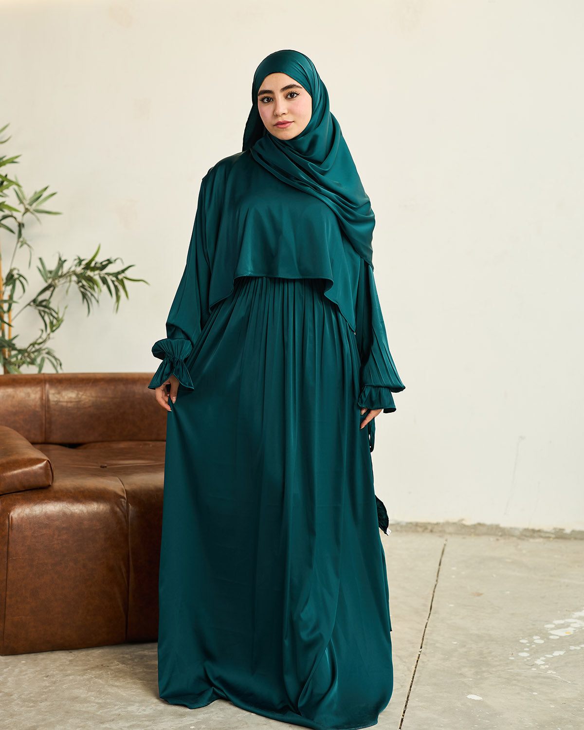 MIDNIGHT GREEN SATIN DRESS ISDAL