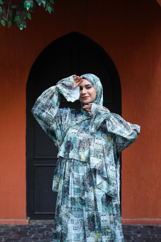 BAROQUE LAGOON PRINT DRESSY SATIN ISDAL