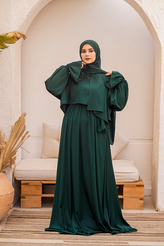 MIDNIGHT GREEN SATIN DRESS ISDAL